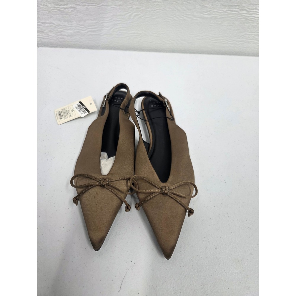 A New Day Camille Taupe Satin Pointed Toe Slingback Bow Flats Shoes Size 10 NWT